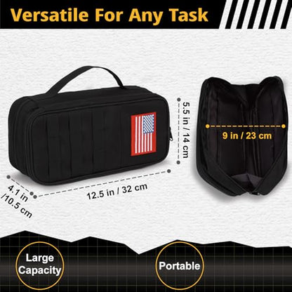 Tactical Tool Bag for Men,Wide Mouth Tool Pouch with Water-Resistant, Multi-purpose Range Bags with Zipper Handle,Heavy Duty Small Tool box organizer for Repairman, Carpenters, Handyman - color: Black