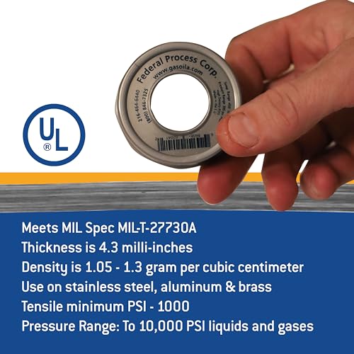 Gasoila Nickel PTFE Thread Seal Tape – Professional-Grade, 1/2 Inch x 260 Inch, High-Density Thread Tape for Stainless Steel Pipes– Leak-Proof Seal, Non-Toxic - size: 1/2 Inch x 260 Inch Roll- 1 Pack