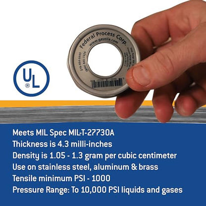 Gasoila Nickel PTFE Thread Seal Tape – Professional-Grade, 1/2 Inch x 260 Inch, High-Density Thread Tape for Stainless Steel Pipes– Leak-Proof Seal, Non-Toxic - size: 1/2 Inch x 260 Inch Roll- 1 Pack