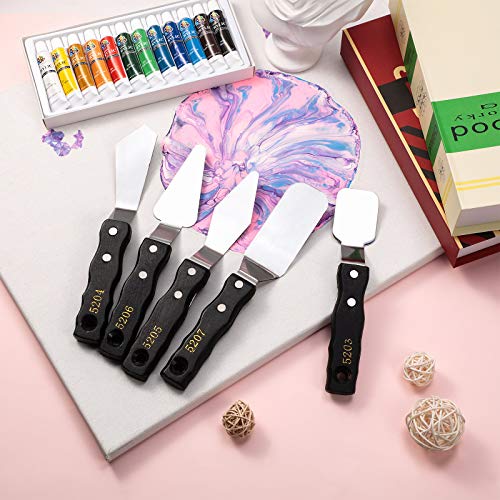 5-piece Large Palette Knife Set Stainless Steel Painting Knives with Wood Handles for Acrylic & Oil Painting Canvas Texturing, Impasto, Color Mixing – Art Supplies for Artists and Beginners