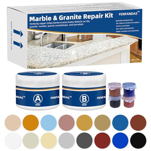 Marble and Granite Repair kit Porcelain Marble Stone and Quartz Countertops Repair kit for Chips Dents Cracks Holes Scratchs, Fix Chipped Edges Corners, Reattaches or rebuilds Missing Pieces