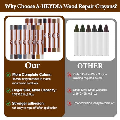 Wood Filler Sticks, 16 Colors Wax Filler Touch Up Pen, Wood Repair Crayons to Fix Scratches, Scuffs, Cracks, Stains and Holes on Hardwood Floors, Furniture, Cabinets, Tables, Doors