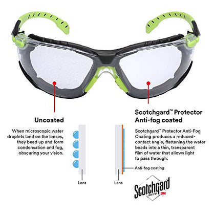 3M Safety Glasses, Solus 1000 Series, ANSI Z87, Scotchgard Anti-Fog, Clear Lens, Green/Black Frame, Removable Foam Gasket and Strap - size: Single, style: Clear Lens, Green/Black Frame With Gasket