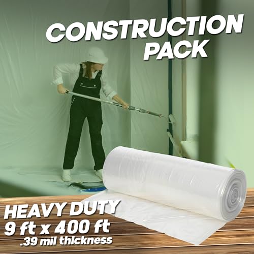 Painter's Plastic Film Heavy Duty 0.39 mil, 400' Length x 9' Width High, High Density Painters Plastic Sheeting Roll in Box with Dispense Hole for Easy Paint Plastic Covering - style: Heavy Duty Painter's Plastic