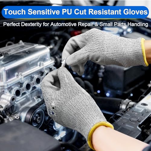 Dowellife Cut Resistant Work Gloves for Men & Women - ANSI A5 & EN388 Level 4, Breathable PU Coated, Grey Non-Marking - for Gardening, Fishing, Automotive, Construction, Wood Carving (X-Large, Grey) - size: X-Large (Pack of 1)