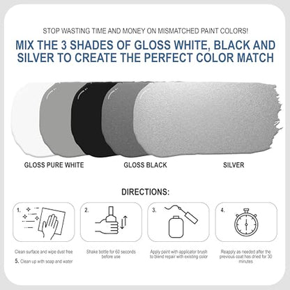 Sundaze Gloss Appliance Touch-Up Paint Pen Kit - Stove, Refrigerator, Washer, Dryer Touch Up - 3 Glossy Colors White, Black, Silver - Instantly Repair & Restore Scratches, Chips, Stains - Color Match