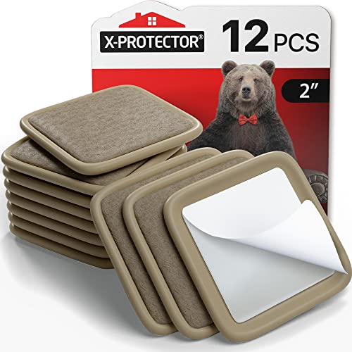 Furniture Sliders for Hardwood Floors X-Protector 12 PCS - 2” Furniture Floor Protectors – Beige Furniture Coasters – Carpeted Pads – Moving Furniture Pads Sliders! - size: 2 Inch 12 Pcs Square Beige