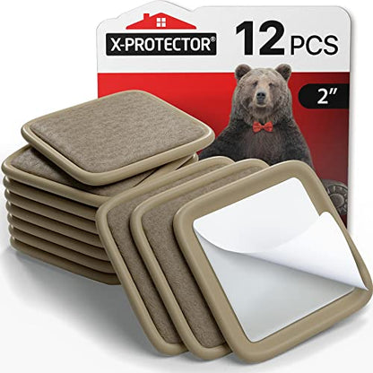 Furniture Sliders for Hardwood Floors X-Protector 12 PCS - 2” Furniture Floor Protectors – Beige Furniture Coasters – Carpeted Pads – Moving Furniture Pads Sliders! - size: 2 Inch 12 Pcs Square Beige