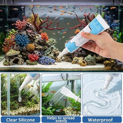 Threlaco 4 Pcs Aquarium Silicone 4 oz Aquarium Safe Silicone Underwater Sealant Clear Waterproof Strong Adhesion for Fish Tank Pools