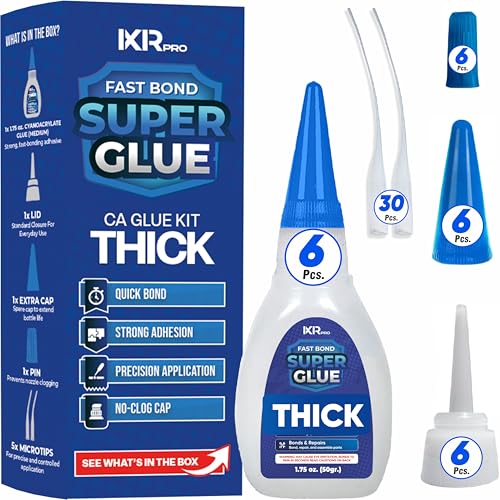 CA Glue Thick Viscosity Kit (6x1.75 oz.) Cyanoacrylate Glue, Heavy-Duty Super Glue for Gap-Filling, Wood, Metal, Plastic, Furniture Repair, High-Strength Adhesive for Vertical and Overhead Surfaces - size: 6 Pack, style: Thick CA Glue