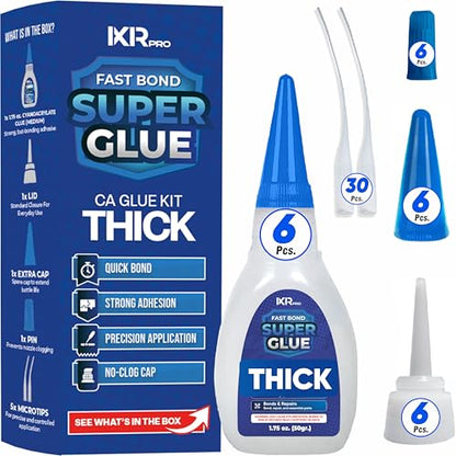 CA Glue Thick Viscosity Kit (6x1.75 oz.) Cyanoacrylate Glue, Heavy-Duty Super Glue for Gap-Filling, Wood, Metal, Plastic, Furniture Repair, High-Strength Adhesive for Vertical and Overhead Surfaces - size: 6 Pack, style: Thick CA Glue
