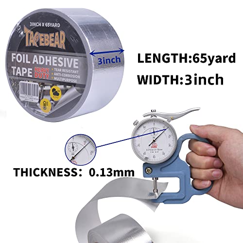 TAPEBEAR Heat Shield Tape Aluminized Fiberglass Cool Tape 3inch x 65Yards, Self-Adhesive Reflective Thermal Barrier Tape Heat Resistant for Air Dryer Vent, HVAC, Heating Unit, Auto, Pipe, 196Ft - size: 3inch x 65yard