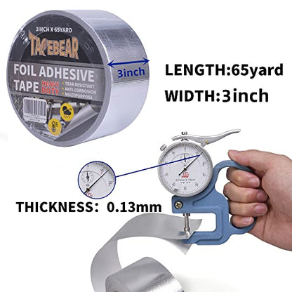 TAPEBEAR Heat Shield Tape Aluminized Fiberglass Cool Tape 3inch x 65Yards, Self-Adhesive Reflective Thermal Barrier Tape Heat Resistant for Air Dryer Vent, HVAC, Heating Unit, Auto, Pipe, 196Ft - size: 3inch x 65yard