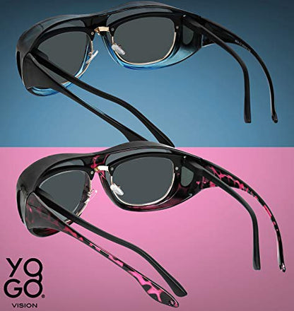 Fit Over Wrap Sunglasses Polarized Lens Wear Over Eyeglasses 100% UV Protection for Men and Women - color: Black Blue Frame and Burgundy Havana