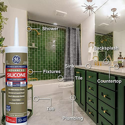 GE Sealants & Adhesives Advanced Silicone 2* Kitchen & Bath Sealant, 10.1oz, White