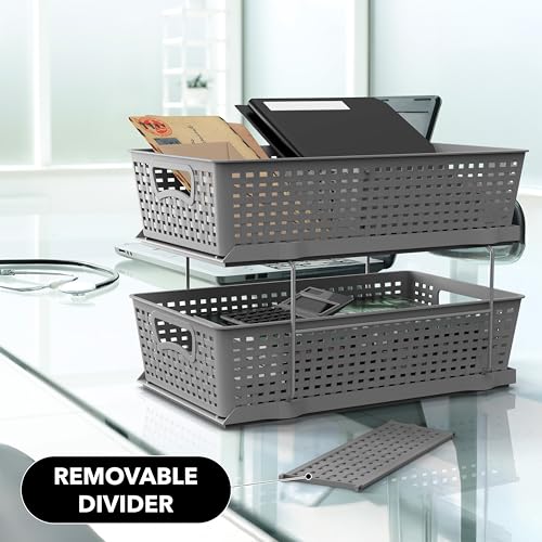 Simple Houseware 2 Tier Bathroom Organizer Tray Pull-Out Sliding Drawer, Under Sink Storage, Gray - color: Gray