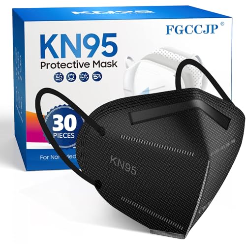 KN95 Face Mask 30pcs Disposable Face Masks Individual Packed Safety 5 Layers Breathable Cup Dust Masks Filtration>95% - color: Black