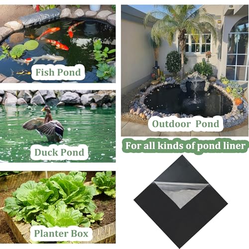 Pond Liner Seam Tape Single Sided, Waterproof Pond Repair Kit Butyl Rubber for EPDM PVC Outdoor Pond Liner Leak Repair Long-Lasting Easy to Apply - size: 8" X 8"