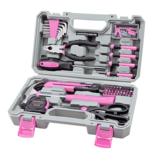 CARTMAN Home Tool Set Kit, Basic Household Hand Tools with Storage Case Light Pink - color: Light Pink
