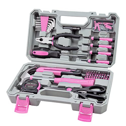 CARTMAN Home Tool Set Kit, Basic Household Hand Tools with Storage Case Light Pink - color: Light Pink