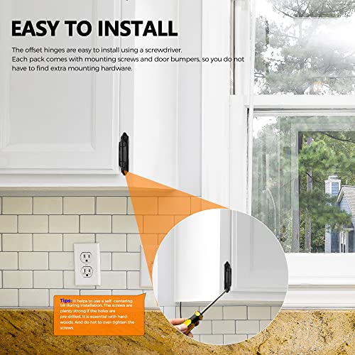 Ravinte 10 Pack 5 Pairs 3/8 inch Inset Kitchen Cabinet Door Hinges Black Semi-Concealed Face Mount Cabinet Hardware Self-Closing Hinges with Door Bumpers&Screwdriver - color: Matte Black