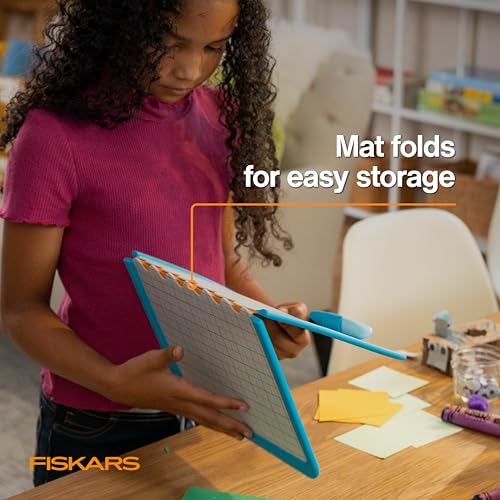 Fiskars Kids Cutting Pen with Foldable Non-Slip Mat – Safe Precision Tool for Crafting and School Projects - style: Cutting Pen & Mat