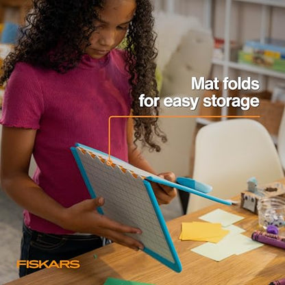 Fiskars Kids Cutting Pen with Foldable Non-Slip Mat – Safe Precision Tool for Crafting and School Projects - style: Cutting Pen & Mat
