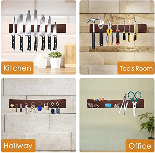 HOSHANHO Magnetic Knife Strips, Magnetic Knife Holder for Wall 16 Inch, Acacia Wood Knife Magnetic Strip Use as Knife Bar, Knife Holder for Kitchen Utensil Organizer - size: 16 Inch