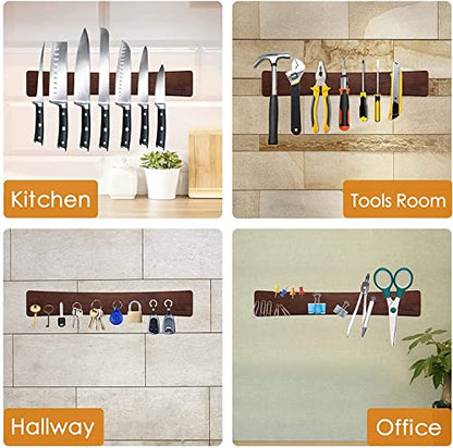 HOSHANHO Magnetic Knife Strips, Magnetic Knife Holder for Wall 16 Inch, Acacia Wood Knife Magnetic Strip Use as Knife Bar, Knife Holder for Kitchen Utensil Organizer - size: 16 Inch