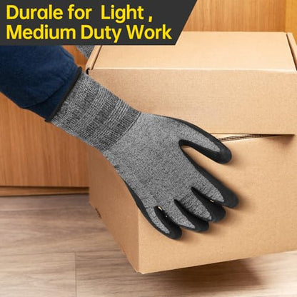 3Pairs Safety Work Gloves ST3230 PU Coated,Gray Work gloves Comfort Stretchy Fit,Breathable and Lightweight, Strong grip and Durable,Machine Washable;(Large)