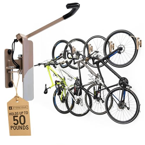 StoreYourBoard Bike Hangers for Garage | Garage Bike Rack Wall Mount, Vertical Bicycle Rack for Garage | 124° Swivel Bike Wall Mount with Stopper, Holds 50lbs, Fits All Wheel Diameters, Max 2.6” Tires - color: MUD, size: 4 Pack Heavy Duty Swivel Bike Rack