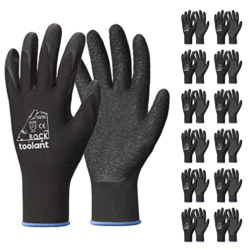toolant Crinkle Latex Work Gloves Bulk, Rubber Coated Safety Work Gloves for Men and Women, 12 Pairs for Construction, Gardening, Warehouse (Black, XL) - color: Black, size: X-Large