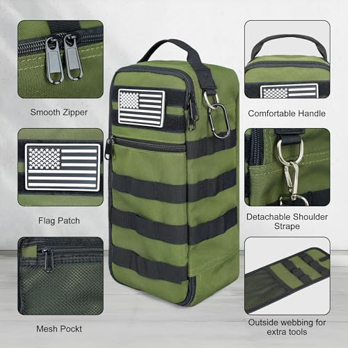 13 Inch Portable Small Tool Bag, Heavy Duty Tool Hand Bag with Shoulder Strap and D-ring Clip, Tactical Tool Bag, Tool Pouch Organizer for Electricians, Carpenters, HVAC Technicians (Army Green) - color: Army Green