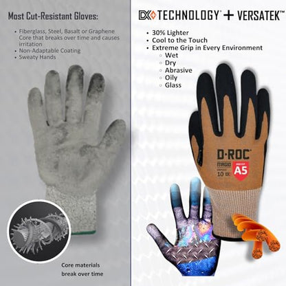 MAGID D-ROC ANSI A5 DX+ Technology VersaTek Grip Work Gloves, 1 Pair, Size 11/2XL, DXPG53 - size: 11/Xxl, style: 1 Pair