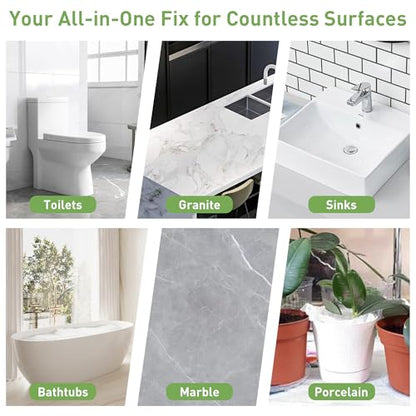 Surface Repair Kit for Tubs, Tiles, Countertops - Fixes Chips, Cracks, Scratches, Holes (Fiberglass, Porcelain, Stone, Acrylic)
