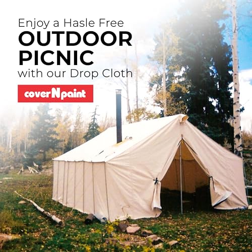 Canvas Drop Cloth by coverNpaint 4x12 (1.22X3.65 M Cut Size) Pack of 1 Reusable Paint Drop Cloth, 100% Cotton, All Purpose Painters Canvas Drop Cloth, Cover for Painter Furniture & Floor Protection