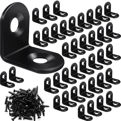40PCS L Brackets, Black Small Corner Brackets for Wood, Stainless Steel Corner Brace with 80 Screws, Metal Right Angle Bracket for Furniture Cabinet Shelves Drawer Chair (0.79 x 0.79 in) - color: Black, size: 40pcs | 20x20mm