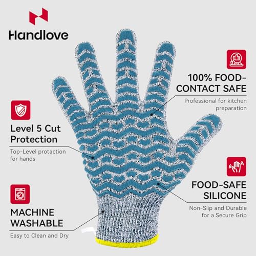 HandLove Cut Resistant Gloves, 100% Food Contact Safe, CE Level 5 Premium Protective Cutting Gloves - color: Blue, size: Large