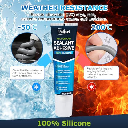 Black RTV Silicone Sealant Adhesion – 100% Silicone Caulk, Waterproof & Flexible Caulk for Car, Bathroom, Kitchen, Window & Plumbing – High Temperature, Strong Adhesion – 5oz/150g - color: BLACK