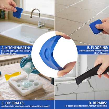 Caulk Tool Kit - 12-Piece Plastic Silicone Caulking Tools for Tile Sealing & Grouting Silicone Finishing Tools for Tile and Grout Smoothing(Blue)