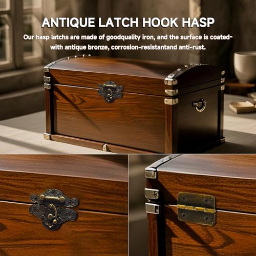 EAEDMY 36 Sets Retro Jewelry Box Hinges and Latches Hardware, Small Bronze Brass Latch for Wooden Jewelry Box and Decorative Cabinet, with Matching Screws Kit(Catch*12 + Hinges*24) (36)