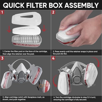 TICONN Reusable Respirator Mask with Filters, Gas Mask with Anti Fog Safety Glasses, Anti-Dust Half Face Cover Respirator