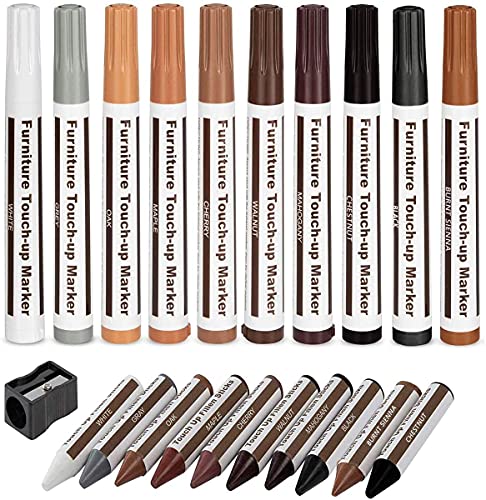DAIXISM Furniture Markers Touch Up,Wood Filler Floor Scratch Repair Kits,Set of 21-Markers and Wax Sticks with Sharpener Kit for Funiture Repair,Floor Scratch. - color: 21 set