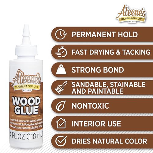 Aleene's DIY Wood Glue, Sandable, Stainable, Paintable Wood Bond, Permanent Hold, Nontoxic, Fast Drying, 4 fl oz - size: 4 fl oz - 1 Pack