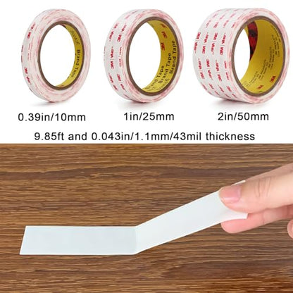 3M Double Sided Tape 1in X 9.85ft，Heavy Duty Removable Mounting Tape, Picture Hanging Adhesive Strips - size: 1in x 9.85ft
