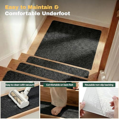 MBIGM Non-Slip Carpet Stair Tread Mat 30" x 30" Landing Rug-Matching Mat Non-Skid Safety Rug Slip Resistant - Black - color: Black, size: 2'6" x 2'6" - 1 pcs