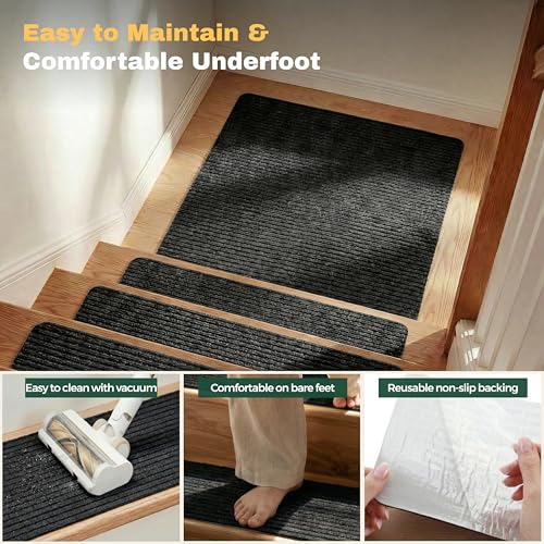 MBIGM Non-Slip Carpet Stair Tread Mat 30" x 30" Landing Rug-Matching Mat Non-Skid Safety Rug Slip Resistant - Black - color: Black, size: 2'6" x 2'6" - 1 pcs