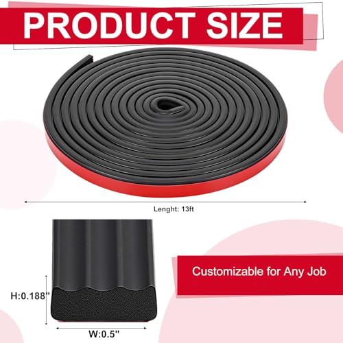 Treela 13 ft Ribbed Foam Rubber Seal with Tape, 0.5x0.188in, Self Adhesive Epdm Foam Rubber Weather Strip, Suitable for Ships, Cars, Rvs, Ships, Garage Doors/Windows, Black - size: 13ft, style: 0.5x0.188in