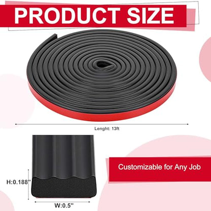 Treela 13 ft Ribbed Foam Rubber Seal with Tape, 0.5x0.188in, Self Adhesive Epdm Foam Rubber Weather Strip, Suitable for Ships, Cars, Rvs, Ships, Garage Doors/Windows, Black - size: 13ft, style: 0.5x0.188in
