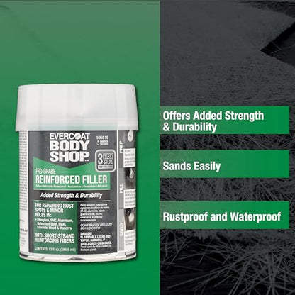 Evercoat Body Shop 105010 Pro-Grade Reinforced Filler, Added Strength and Durability for Dents in Aluminum, Fiberglass & More, Easy Mix Hardener Included 13 Fl Oz. - size: 13 Fl Oz., style: Reinforced Filler